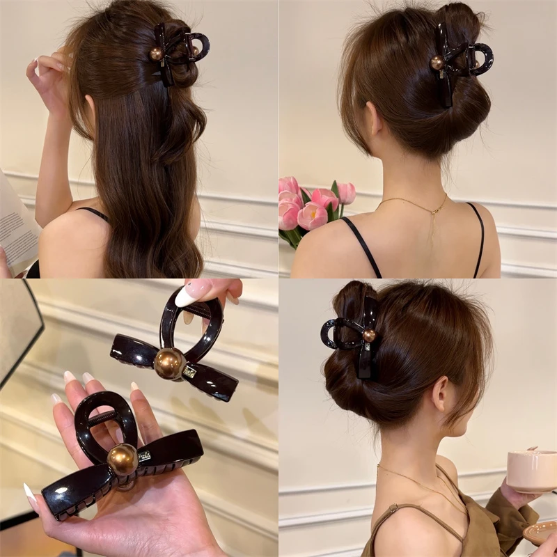 蝴蝶结中号抓夹女高级感新款咖色鲨鱼夹发夹后脑勺发量少发饰
