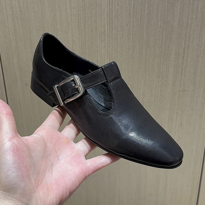 2025早春新款真皮单鞋低跟复古英伦风时尚乐福鞋皮鞋