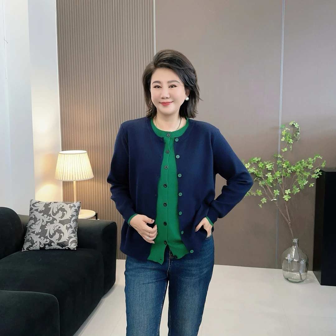微胖女装【奥法庄园】高级感上衣撞色针织衫毛衣长袖洋气秋季213