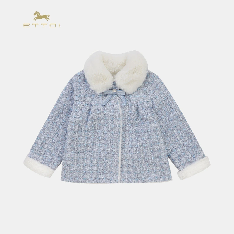 1【朗姿集团】ETTOI爱多娃童装春秋款毛领外套时尚儿童夹克拼色百