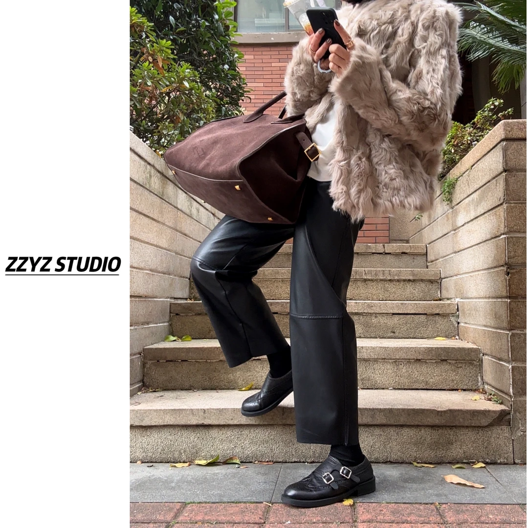 【ZZYZ】“天鹅湖”软黄金水波纹小湖羊0压感老钱风V领羊毛皮草外套