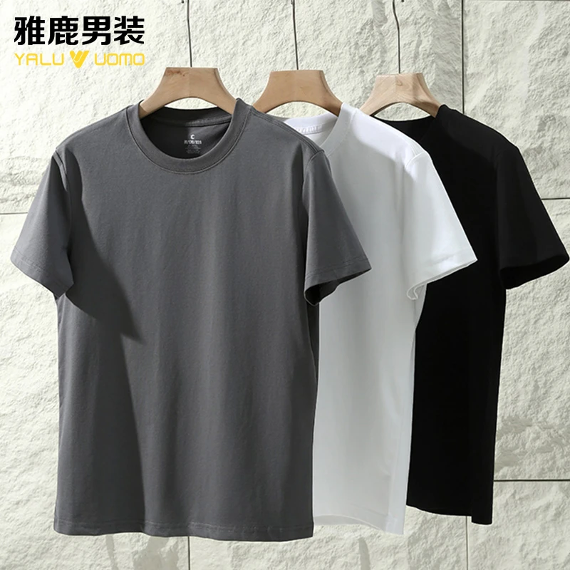雅鹿男装索罗娜面料T恤夏季男士透气短袖简约纯色半袖休闲圆领228