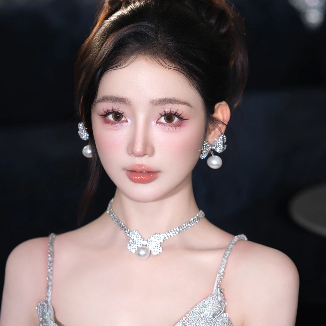 合金项链 D1176重工项链高级感蝴蝶结精致项链结婚晚礼服造型配饰