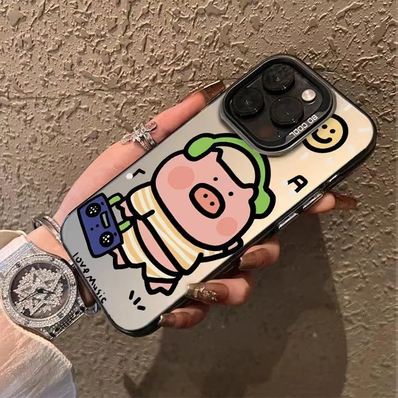 彩银耳机猪适用苹果16ProMax手机壳15Pro苹果iPhone17女14防摔13P