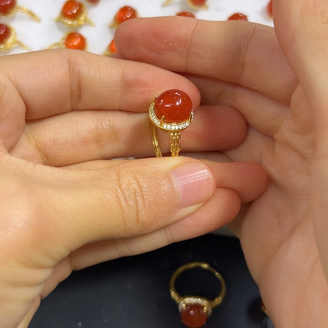 银S925镶嵌南红玛瑙戒指海**语