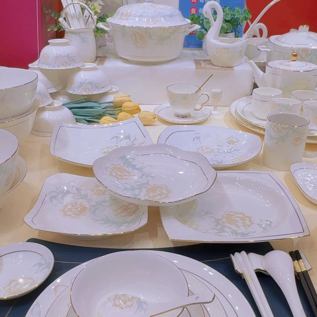 45%以上骨粉骨瓷景德镇描金清雅套装