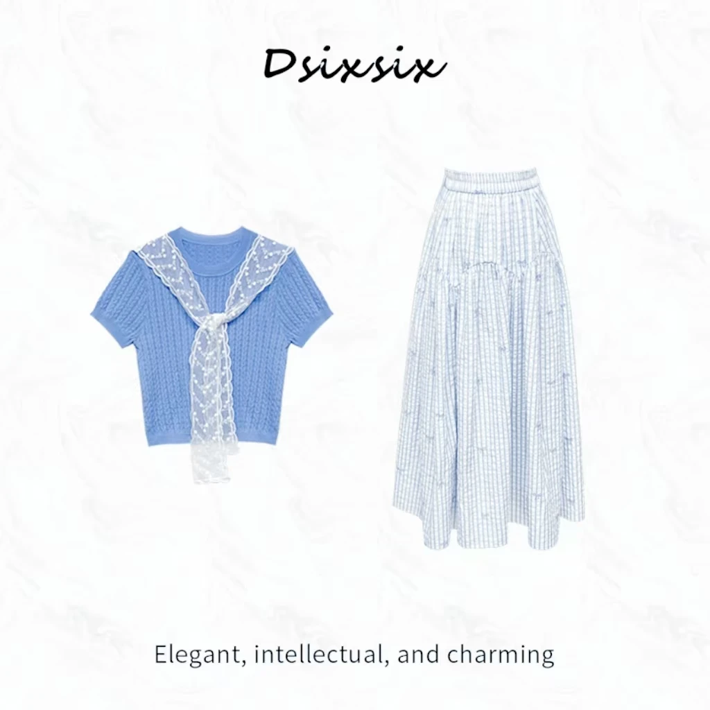 YeahMe/也觅【氧气公园】夏季新款甜美气质休闲蓝色格纹甜妹穿搭