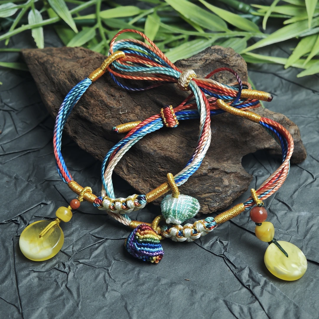 【蜜语 · 安康】纯手工端午粽子五彩手绳 蜜蜡平安扣（多样性发其一）