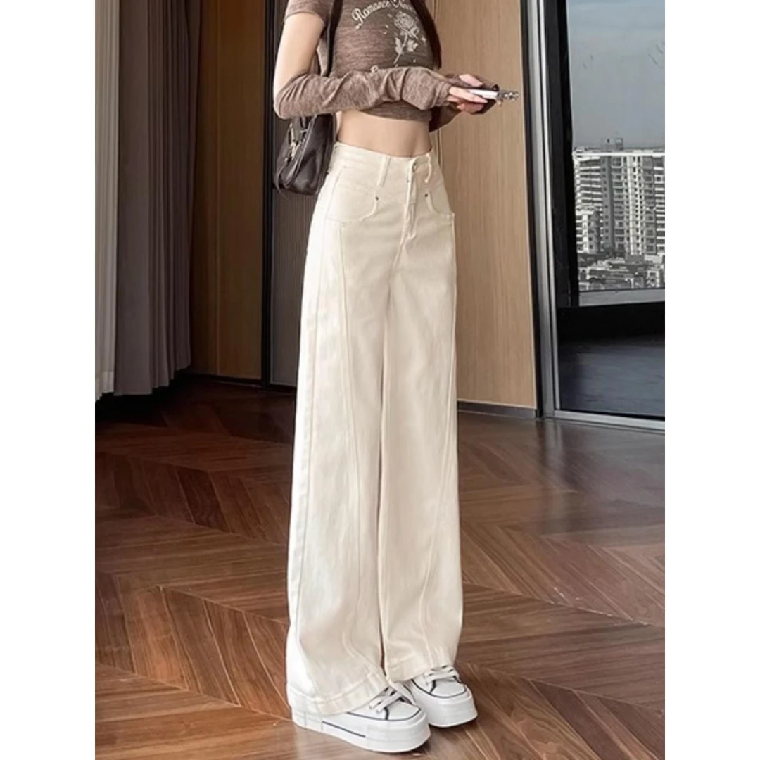 白色喇叭裤百搭牛仔裤女秋季新款显瘦遮胯直筒洋气裤子女士阔腿裤