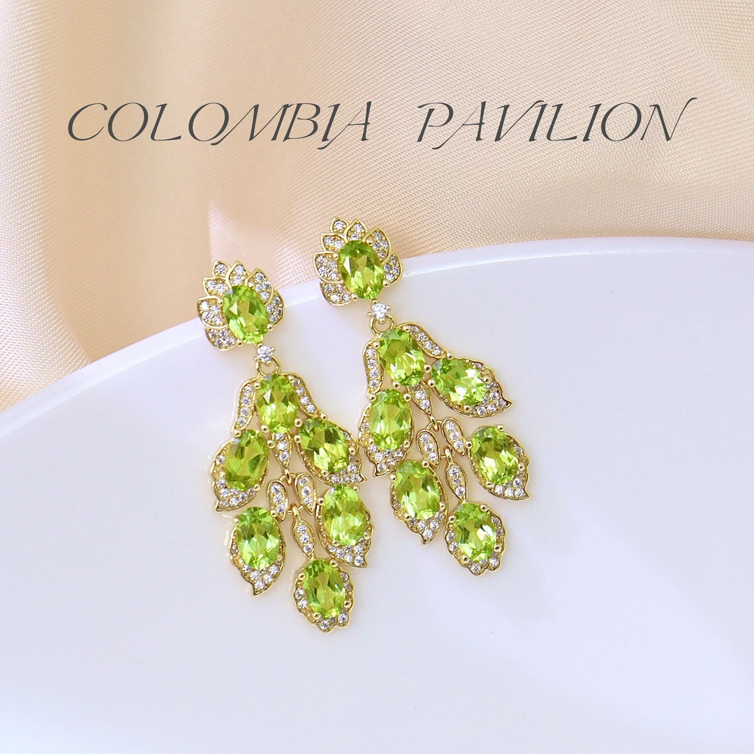 【夏日青提】-S925银-天然橄榄石耳坠-时尚设计师款-G203