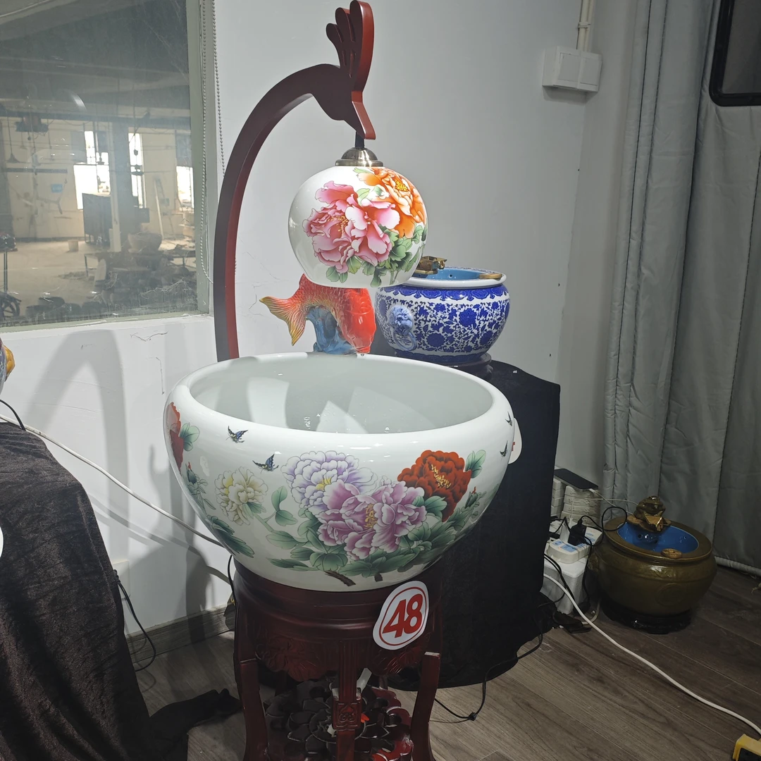 （瓷塘祥汇）景德镇 陶瓷金鱼缸落地鱼缸家用室内养鱼盆 办公室摆件