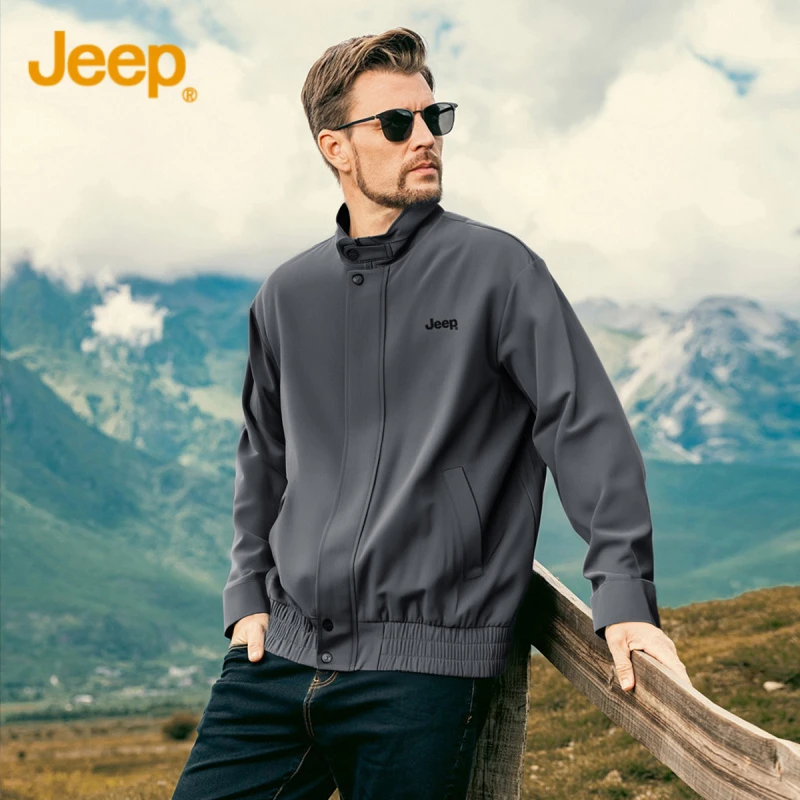 JEEP/吉普时尚抗皱简约男士立领夹克秋冬休闲防风纯色百搭外套潮