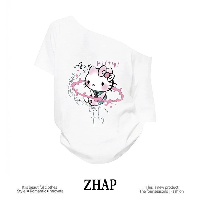 【ZHAP】新款斜肩宽松短袖t恤女白色chic通勤清新欧美风宽松百搭上