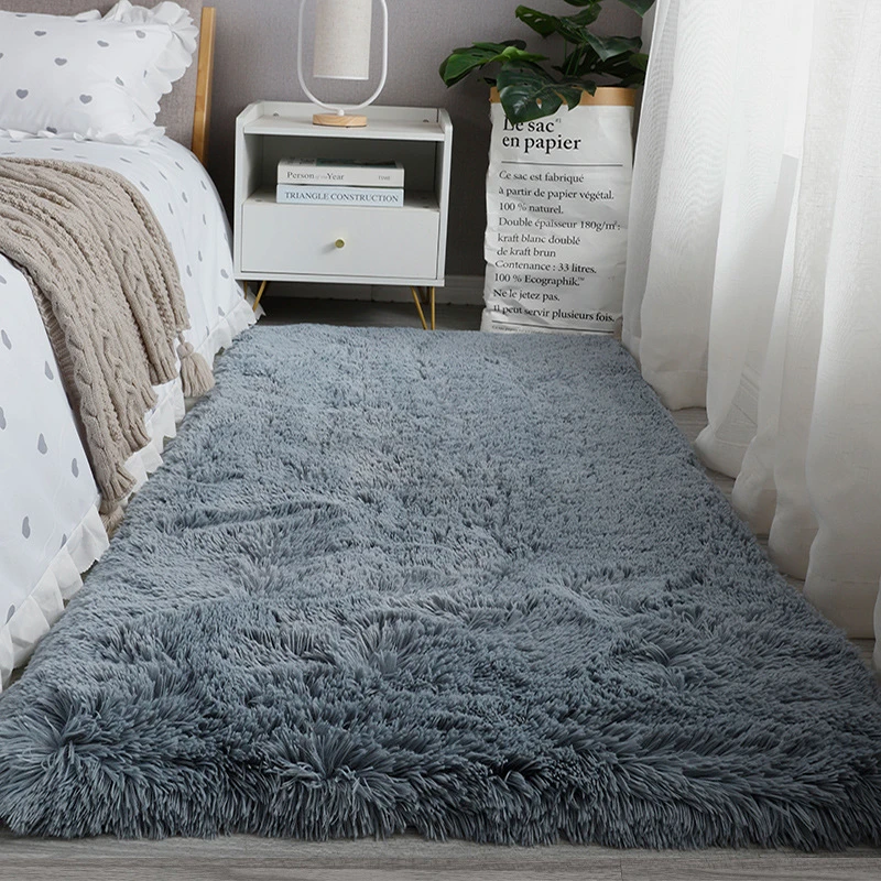 银灰色80*200网红卧室垫床边毯简约榻榻米加厚毛绒家用耐脏地毯