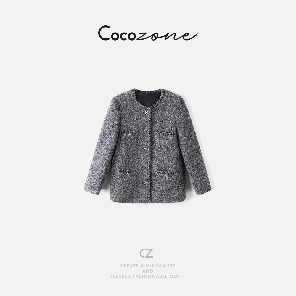 COCO ZONE 刘一一 【羊毛混纺】 复古罗纹滚边小香外套 CD2A2138