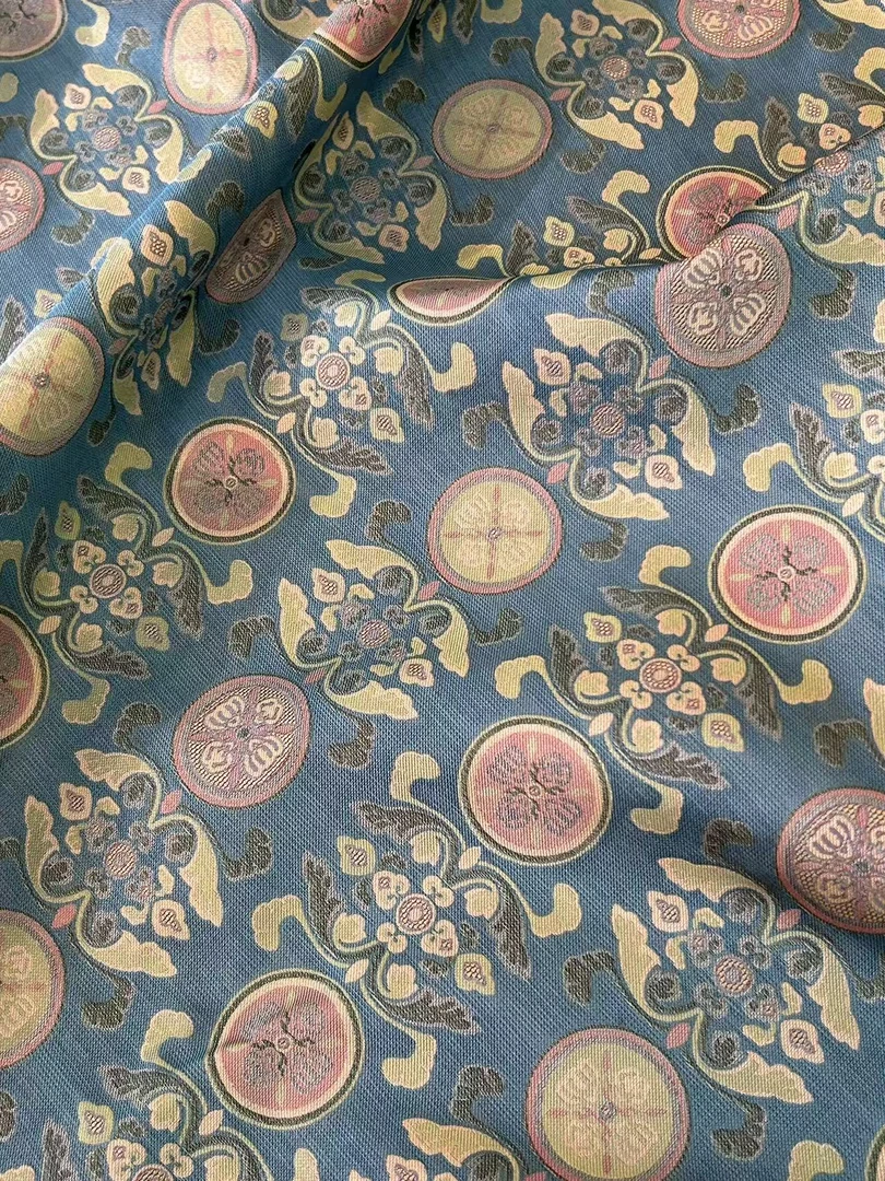 【张和才蜀沙锦】0.1米如意花蕾国风桑蚕丝蜀沙锦面料0.7米起拍