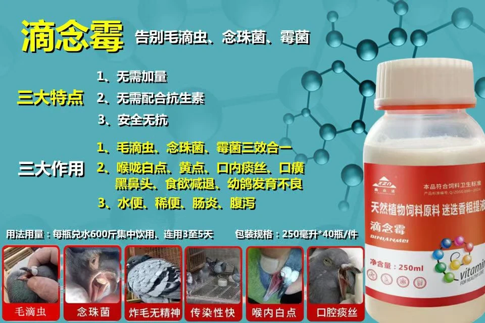 滴念霉:鸽鸟毛滴虫 霉菌 念珠菌三合一，喉咙白点口黄拉稀(送小勺)