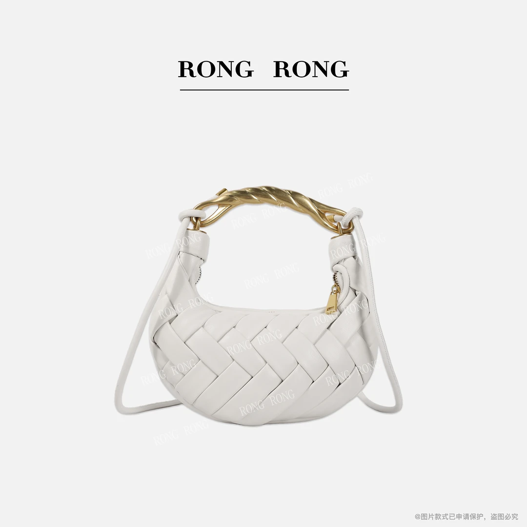 溶溶RONGRONG 皮革手工编织鸟巢金属手柄月牙包单肩包RR222-1