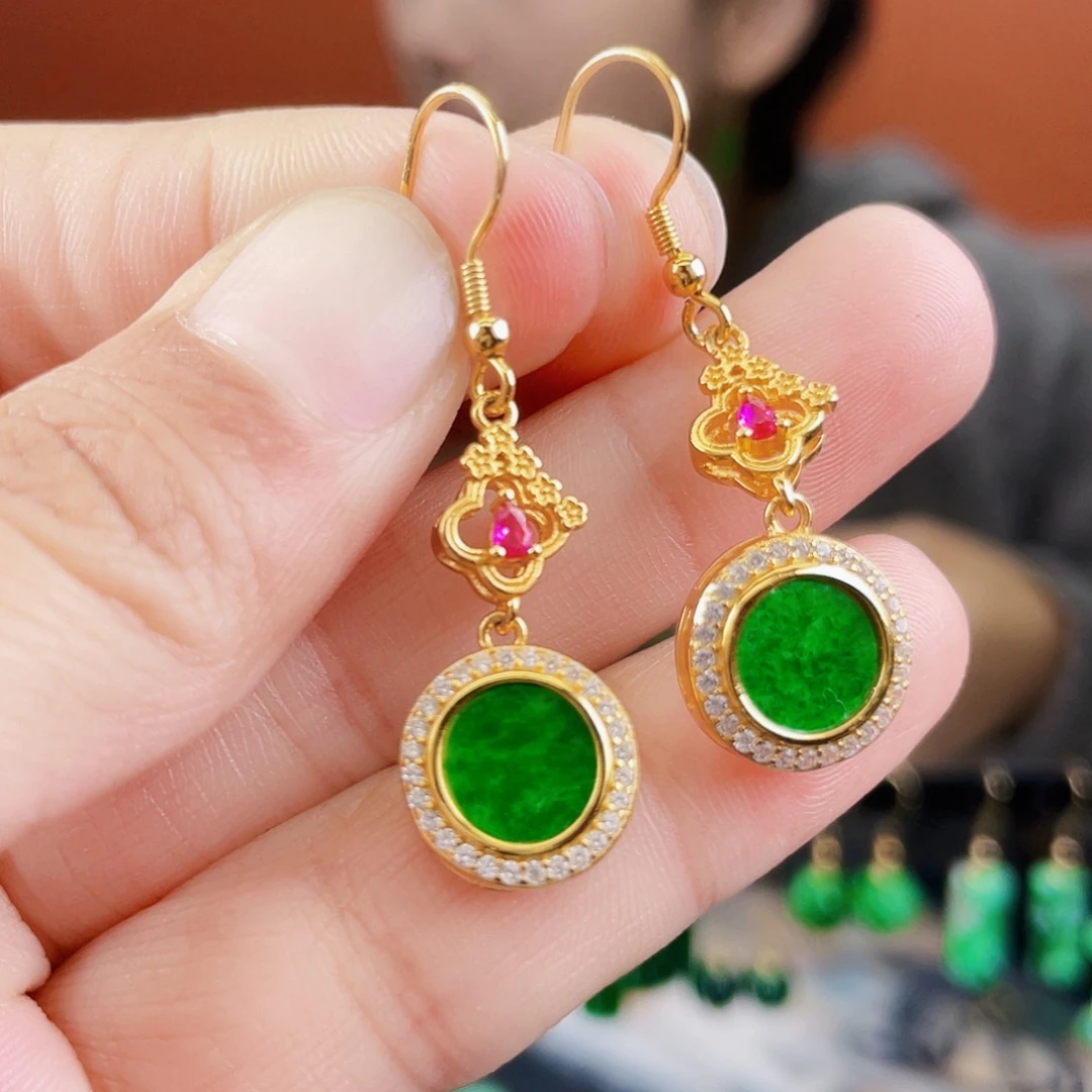 翡翠银S925镶嵌耳饰