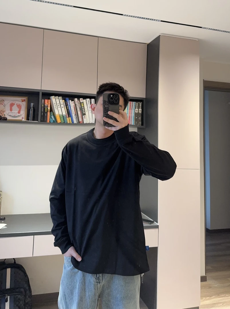 两色圆领长袖100棉宽松简约时尚经典2205