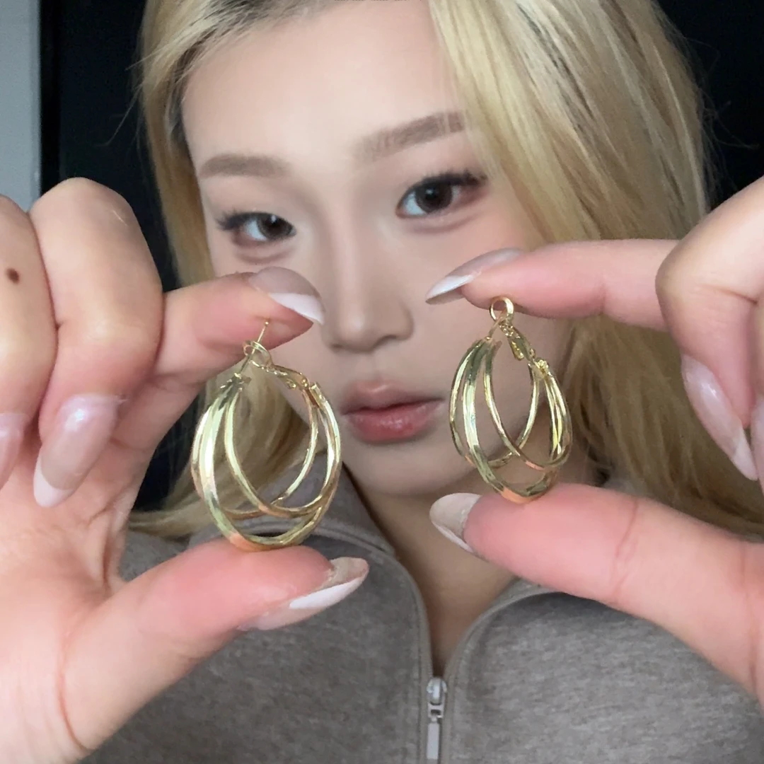 铜合金耳饰 气质金属多层耳圈精致日常通勤耳环冷淡风耳坠