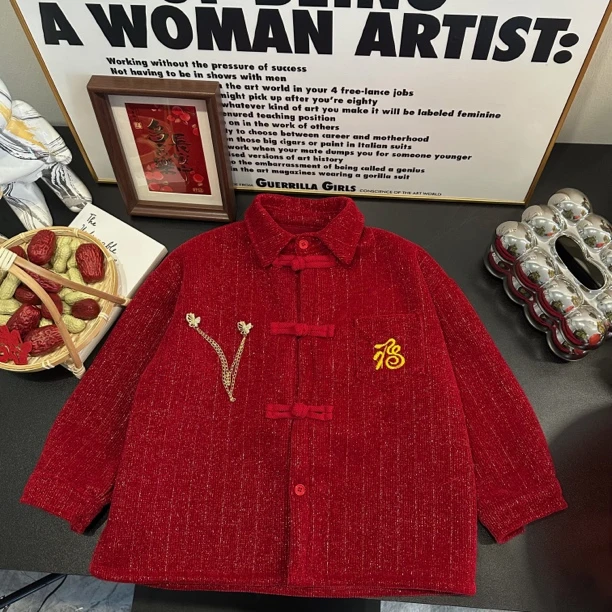 【柚见专属】冬款加绒衬衫立体刺绣拜年款年款年服中小童外套男女童