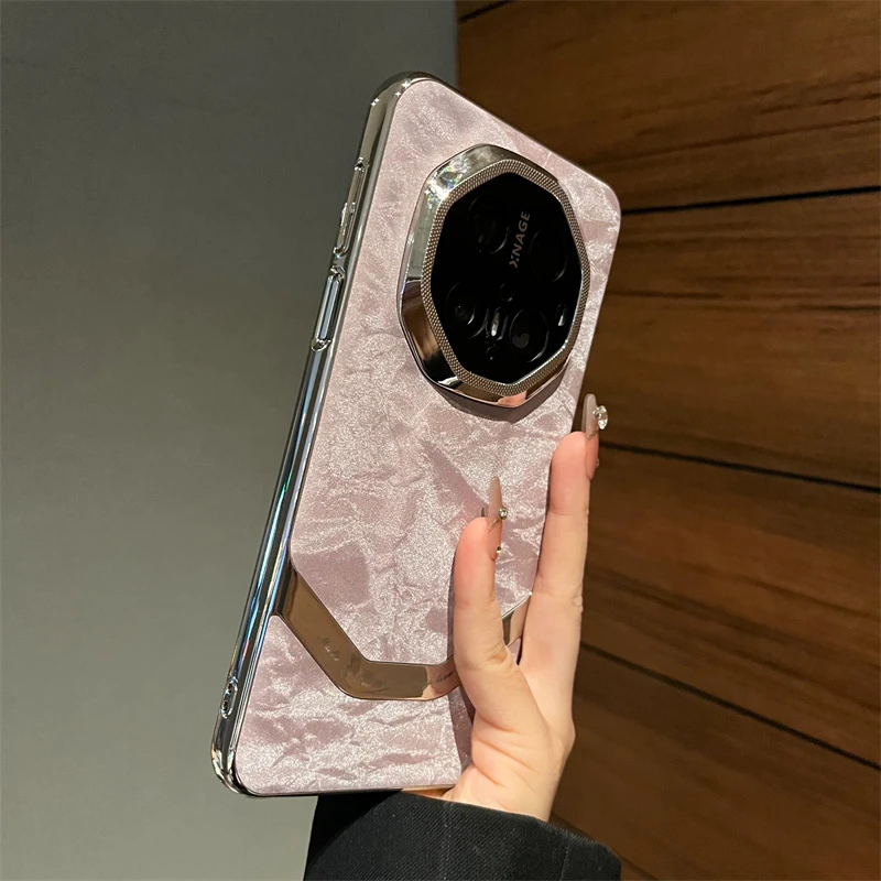 适用华为mate60/70rs非凡大师手机壳高档素皮丝绸纹pura70男女款