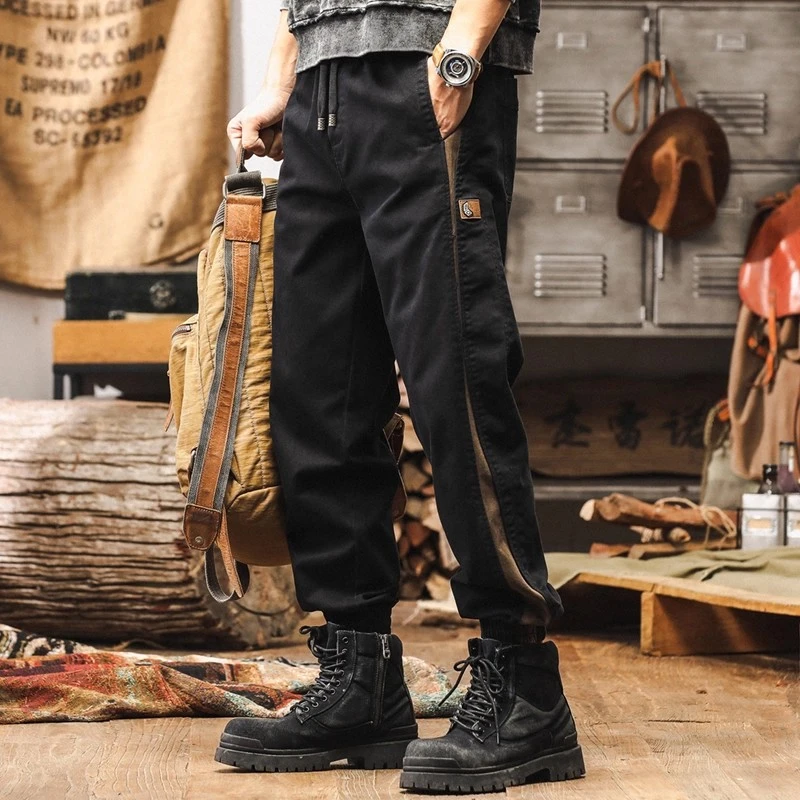 美式复古拼接工装裤子男宽松直筒秋冬2025新款户外潮牌男士休闲裤