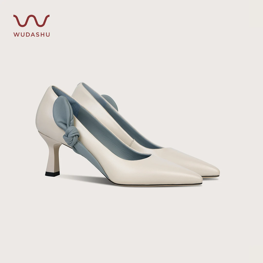 吴大叔舒适秋季细跟职场通勤浅口工作鞋时尚小耳朵搭扣高跟鞋女鞋