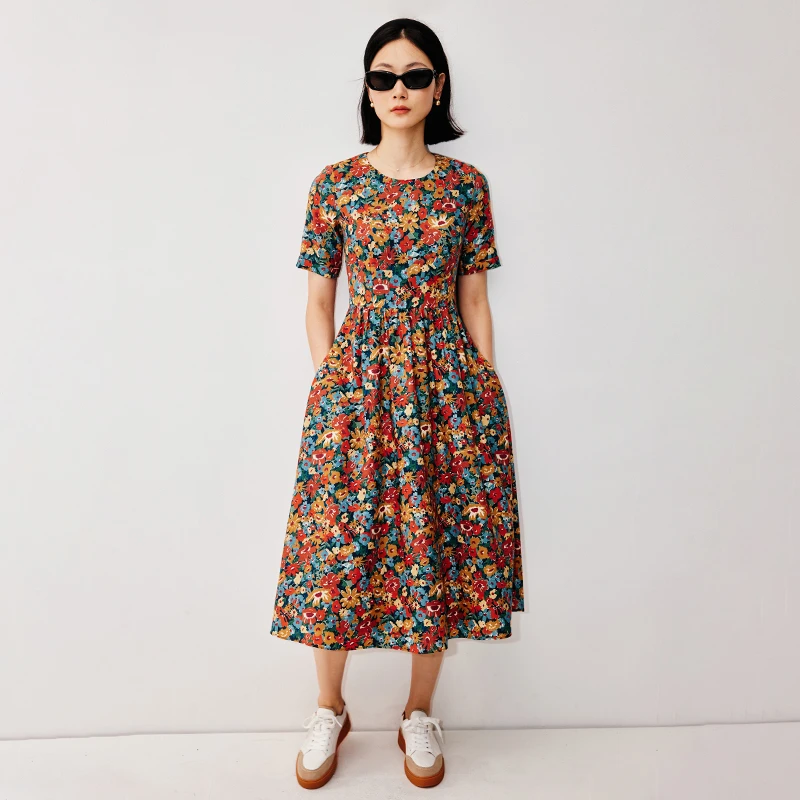 小虫liberty波普艺术印花專属莱尔斯通羊毛复古连衣裙TE3QLY136