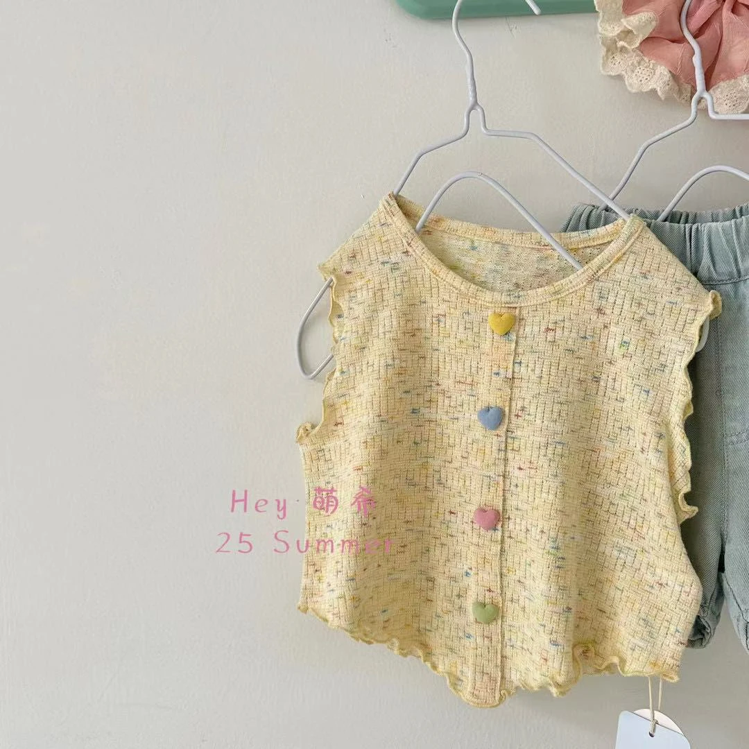 {花卷卷}2025夏季女童韩版黄色立体爱心彩色装饰背心T恤706