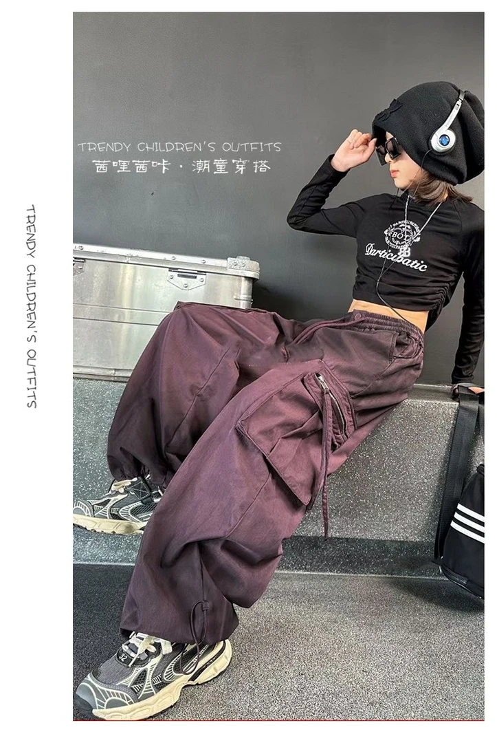 女童工装裤春秋裤子2025新款初中生阔腿裤女大童秋装百搭休闲裤潮