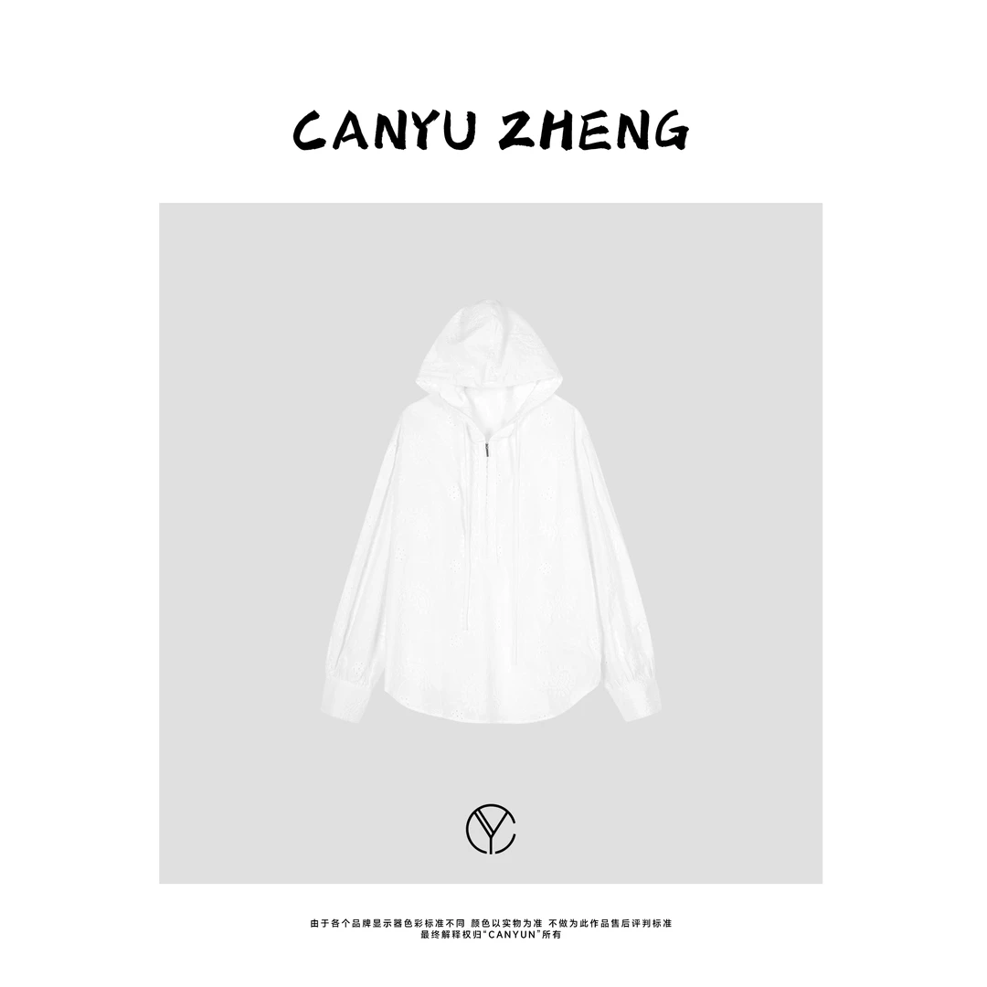 CANYU春夏新款 重工刺绣 全棉半拉链宽松长袖连帽衫