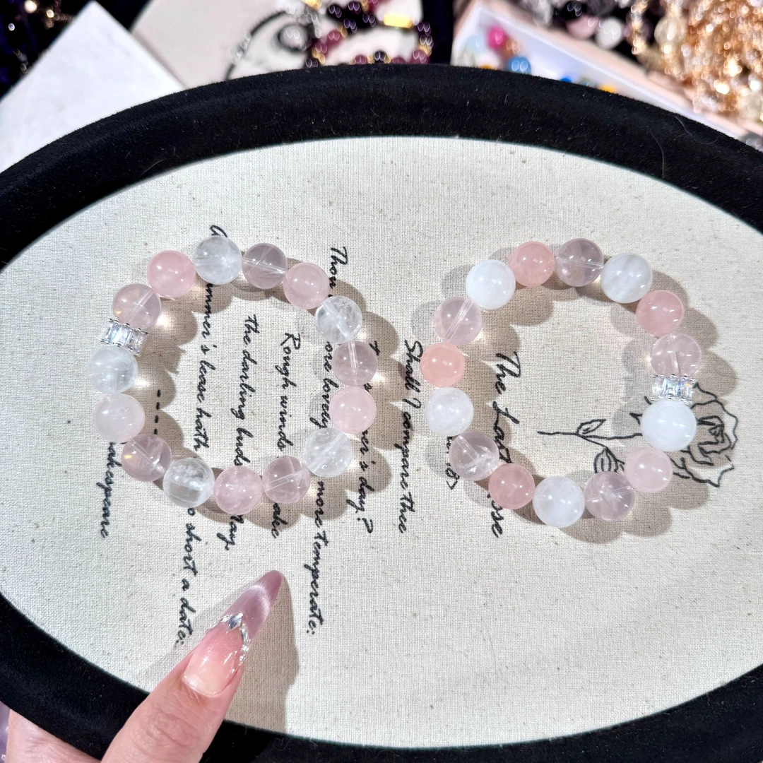 朱珠同款·天然水晶粉水晶雪花幽灵白幽灵设计款手串多样发其一