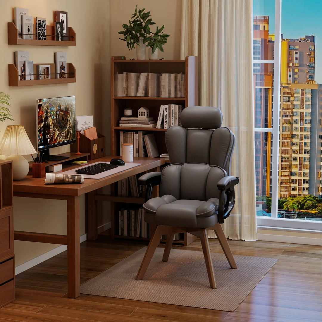 家用电脑椅可旋转书房书桌椅实木腿宿舍沙发椅休闲靠背椅简约椅子