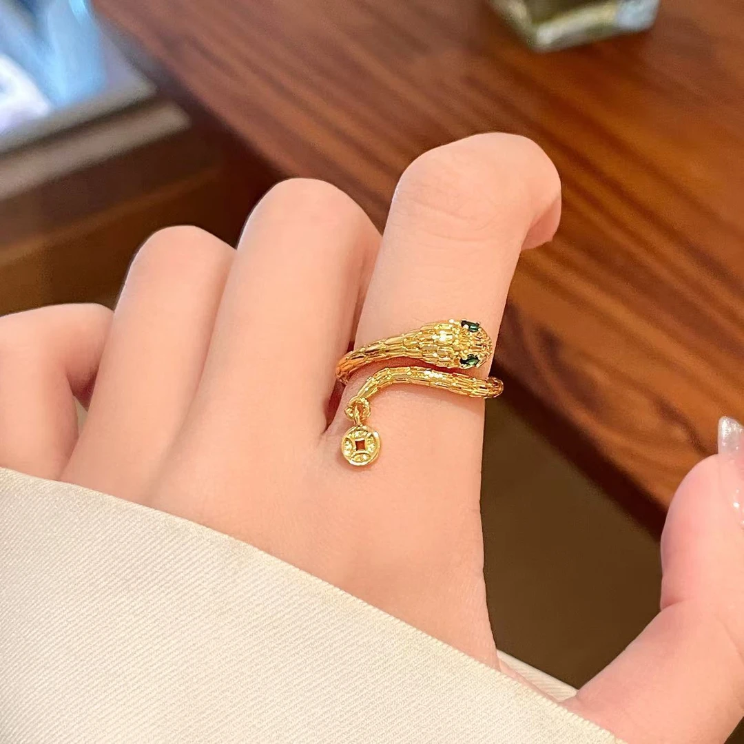 铜合金戒指 208灵蛇铜钱尾戒指