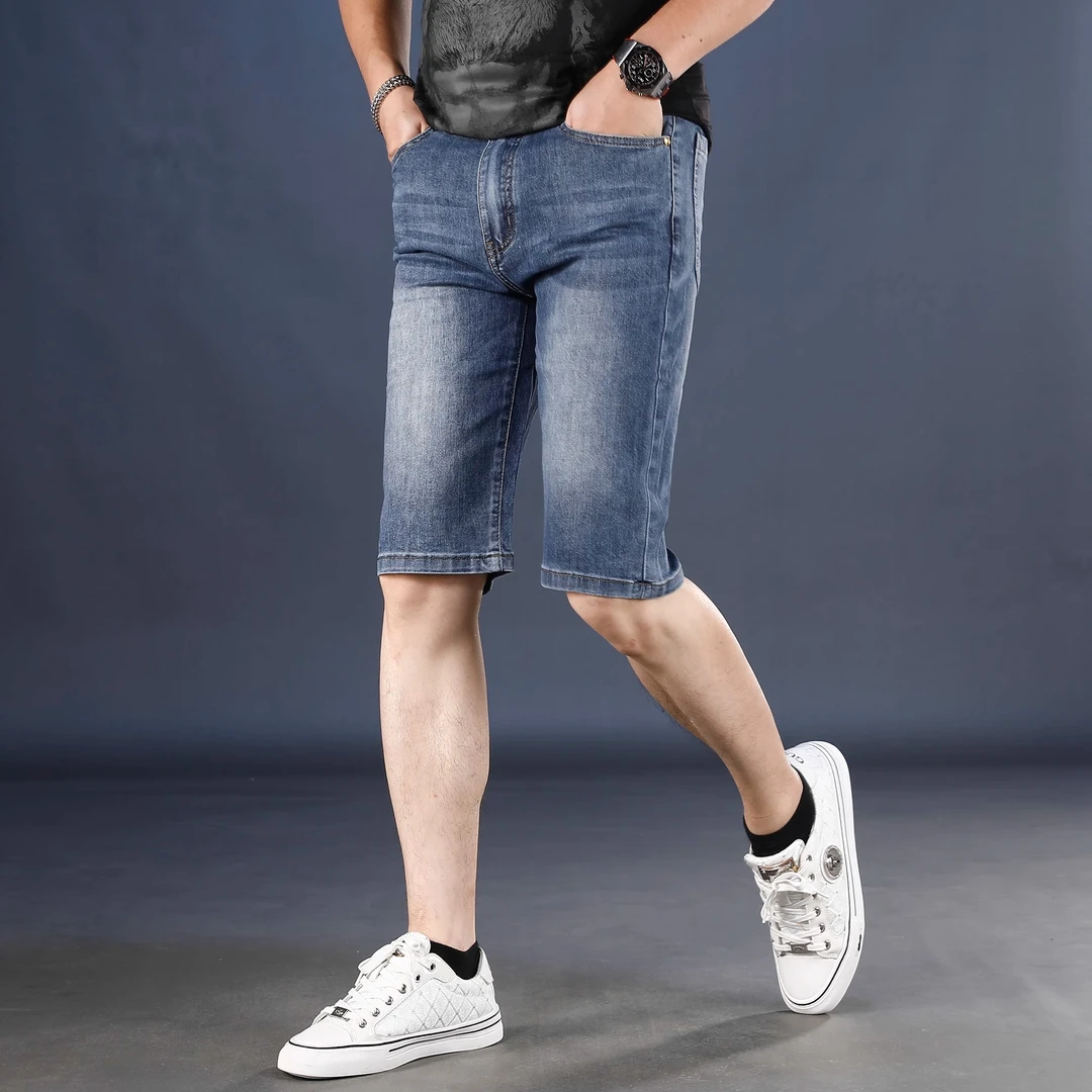 轻奢蓝色牛仔短裤男款爆款2025新款夏季薄款修身直筒休闲五分裤男