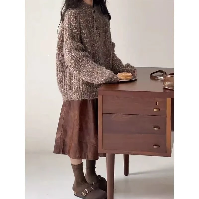儿童毛衣女款秋冬2025新款儿童洋气韩系针织衫加绒皮裙子加厚上衣