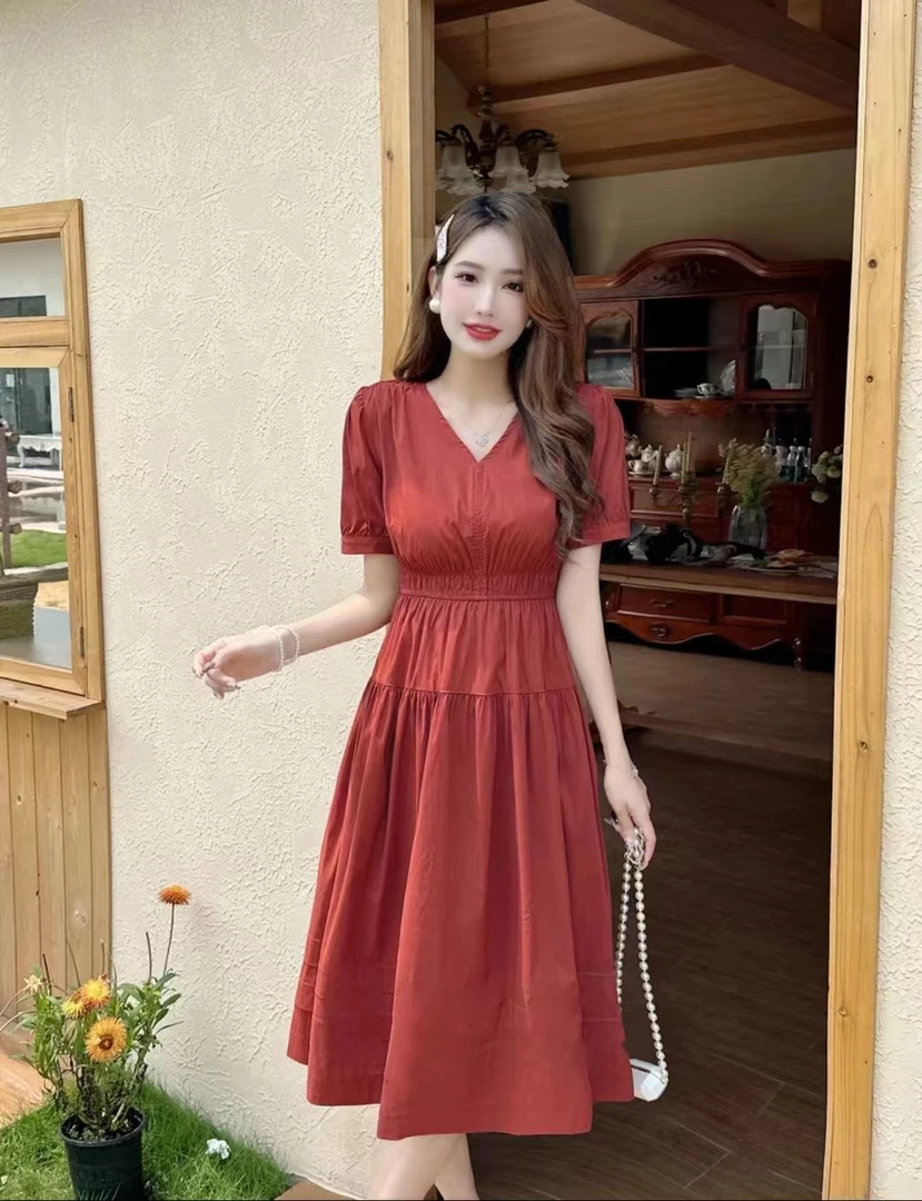 夏季新款V领显瘦连衣裙051