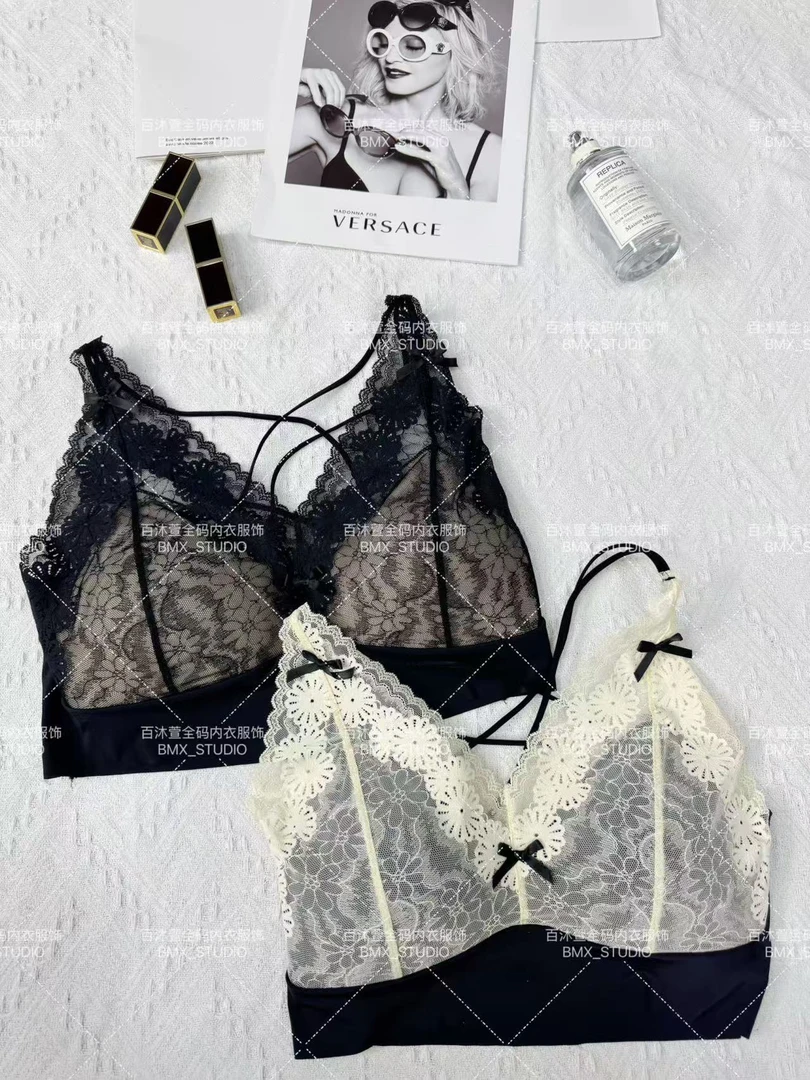 【百沐萱】90-200斤法式宫廷风蕾丝蝴蝶结镂空纯欲美背