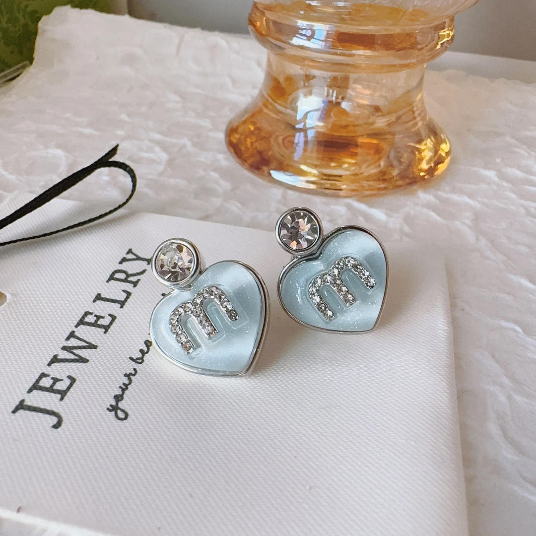 铜合金耳饰 3008 蓝色微镶m时尚经典气质耳钉