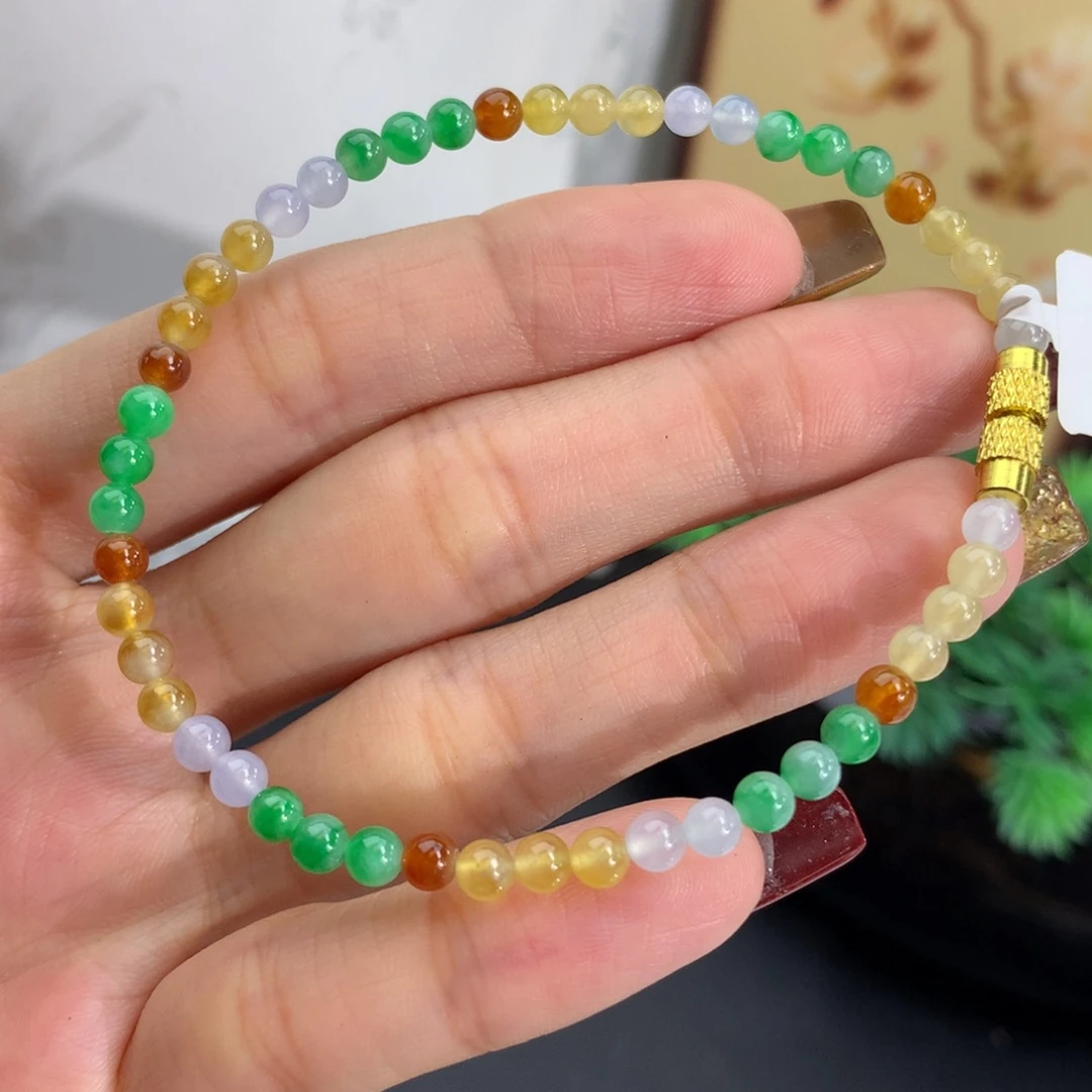 翡翠未镶嵌手串卡3.7胶润多宝小米手串