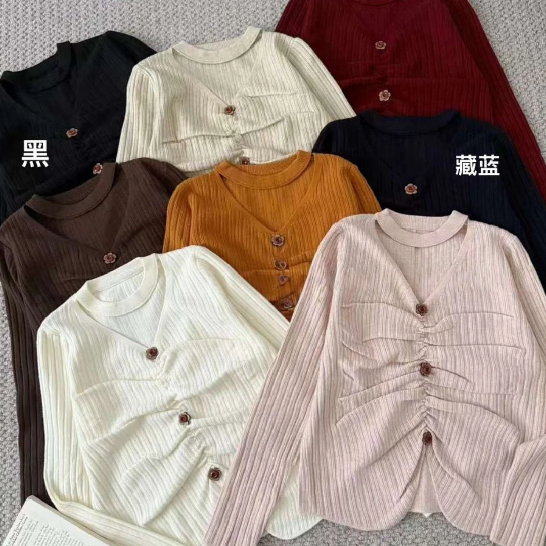 法式挂脖V领针织衫显瘦气质修身打底