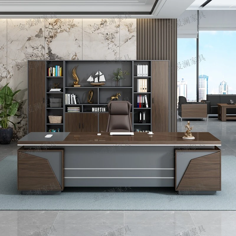 8620#老板大班台办公室办公桌椅柜组合简约大气办公桌实木颗粒板