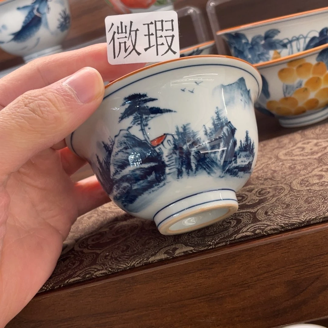 釉下手绘茶具微瑕