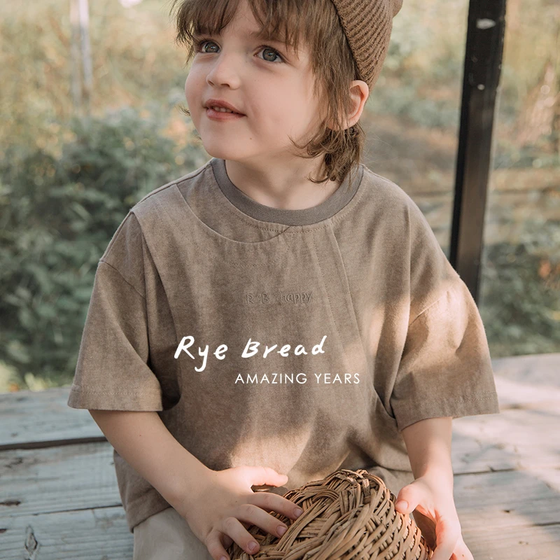 ryebread/黑面包童装 韩系拼接男小童假两件圆领纯棉短袖T恤4夏