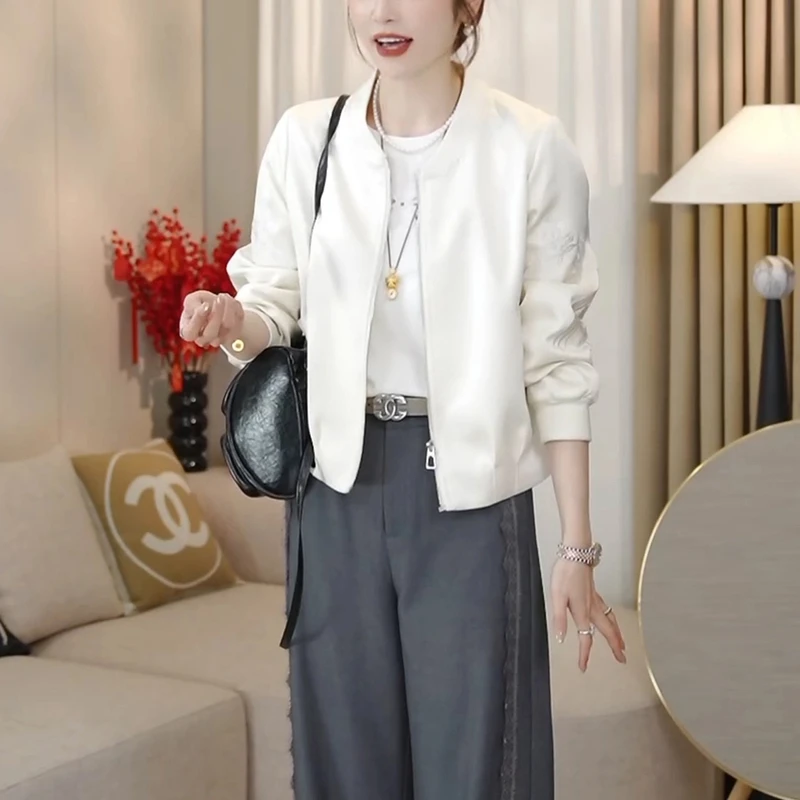 鸟语花香~刺绣微光段显瘦气质棒球服外套女春秋季百搭小个子上衣