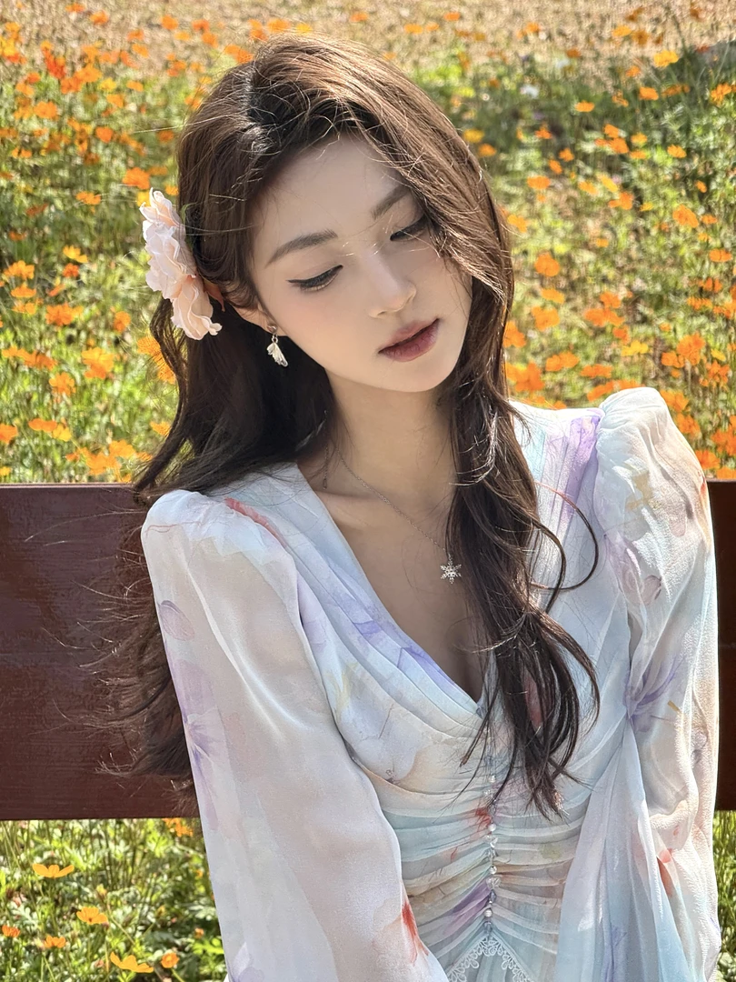 【Qian倩-花影】重磅100桑蚕丝连衣裙HFQY25009