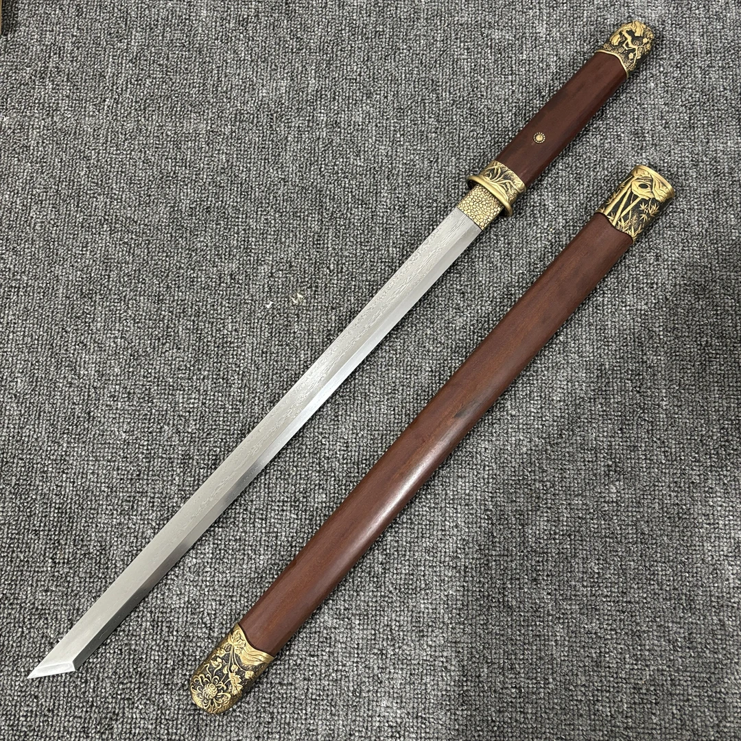 【君子唐横刀】一体百炼钢锻打龙凤檀柄鞘黄铜做旧装收藏礼品未开刃