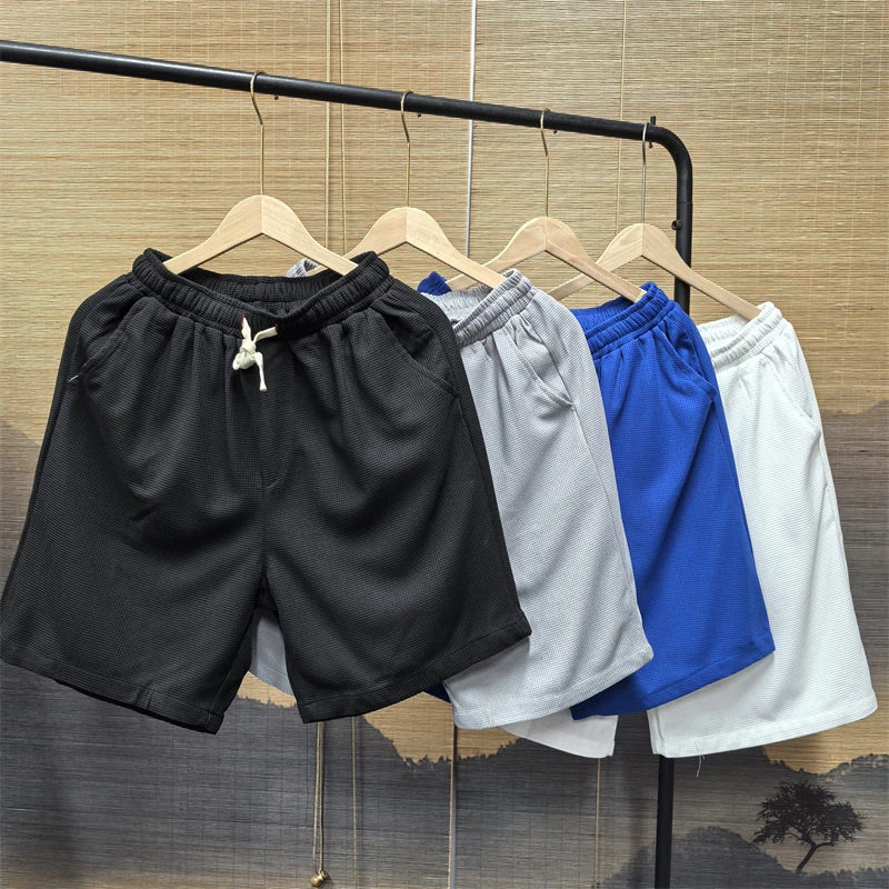 25A13B2短裤男夏季潮流新款华夫格休闲五分裤港风潮流ins沙滩中裤
